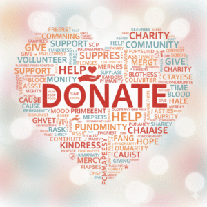 Donate word cloud, heart concept
